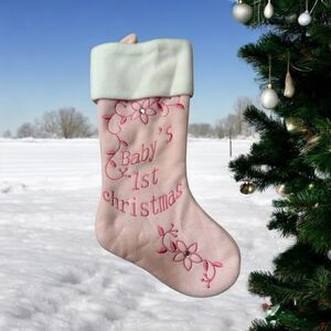 New Baby's First Christmas Pink Embroidered Stocking